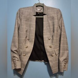 White Black women’s Plaid Double-Breasted Blazer - Black & Gray